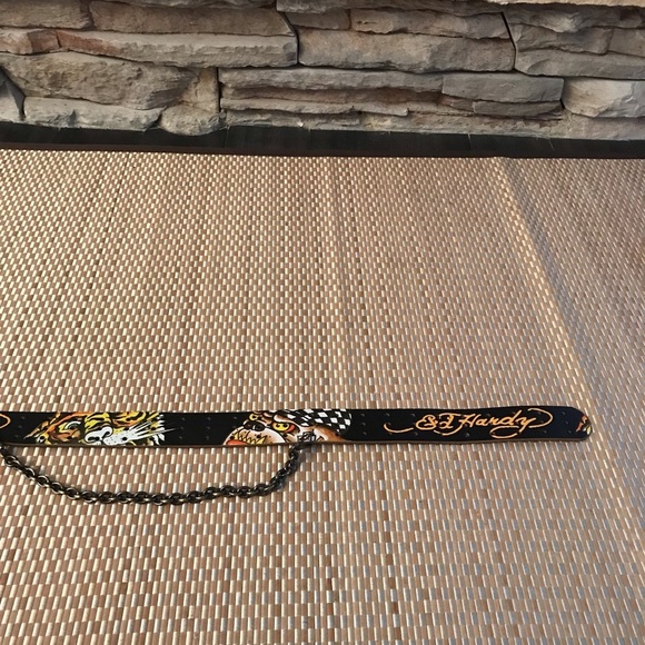 Vintage Ed Hardy Y2K Black Leather Tiger Chain Belt XS/SEd Hardy - Picture 5 of 8